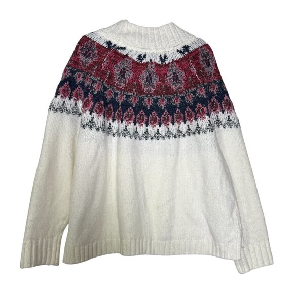 Lucky Brand Fairisle Turtleneck Sweater Wool White Red Blue Size XXL Knit - Picture 3 of 13
